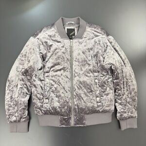 Collection B New York Gray Bomber‎ Jacket Plush Quilted Varsity Retro M